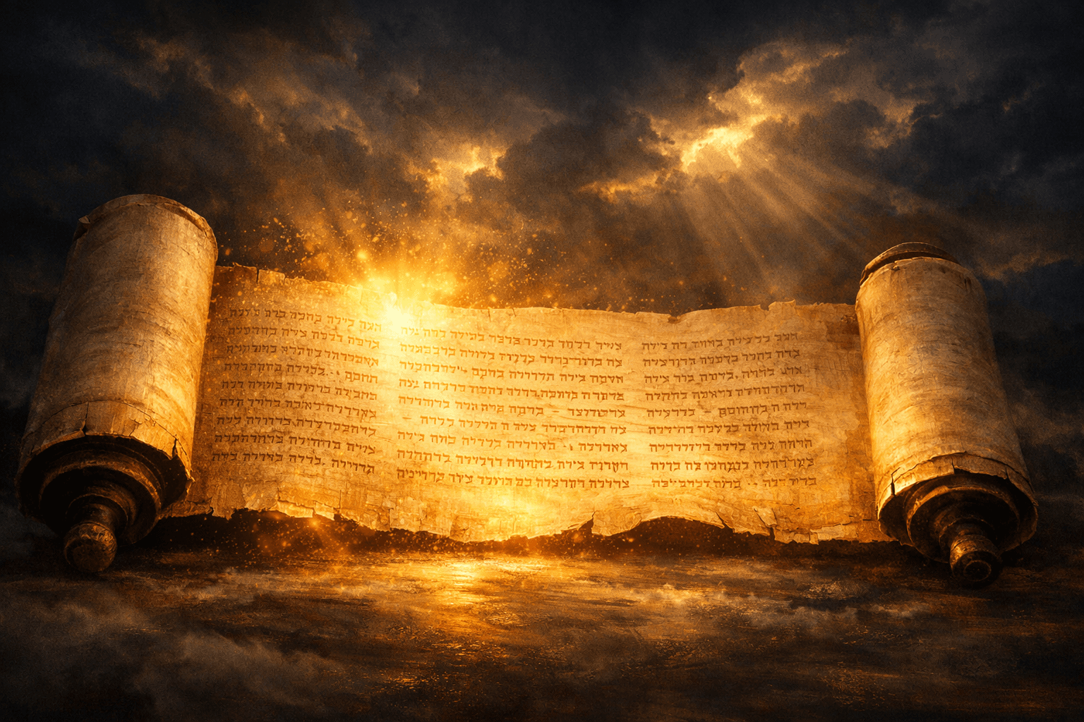 Ancient scroll unfurling with golden light